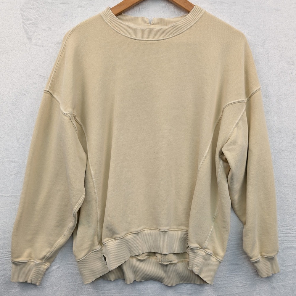 Aerie Sweatshirt Women's XS Yellow Oversized Distressed Hem Loungewear Boxy